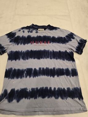 GUESS Blue and Navy Tie-Dye Logo Short Sleeve Tee